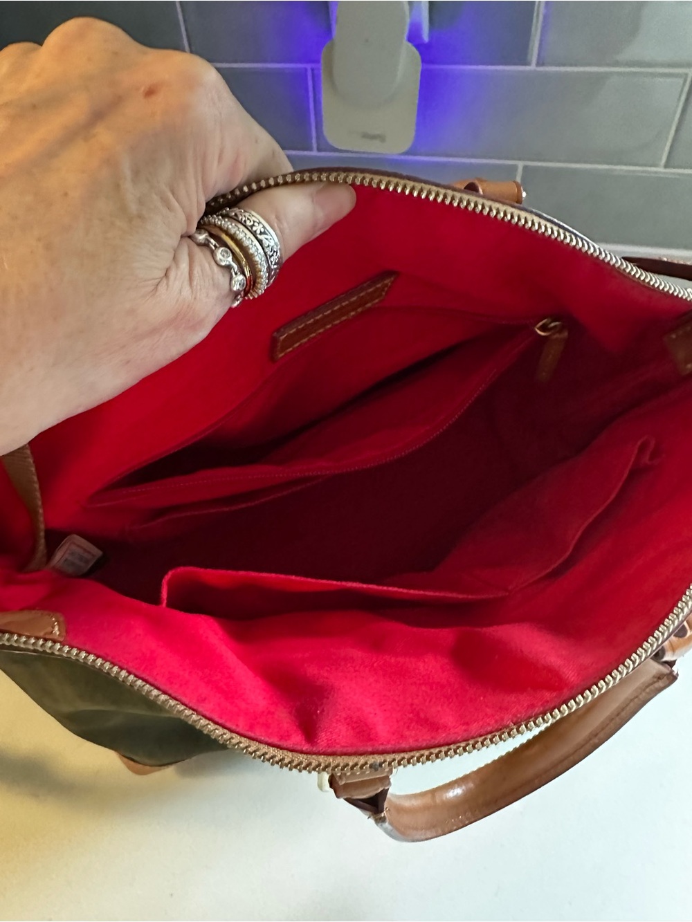 Dooney & Bourke Olive and Tan Leather-Trimmed Satchel - Picture 7 of 9